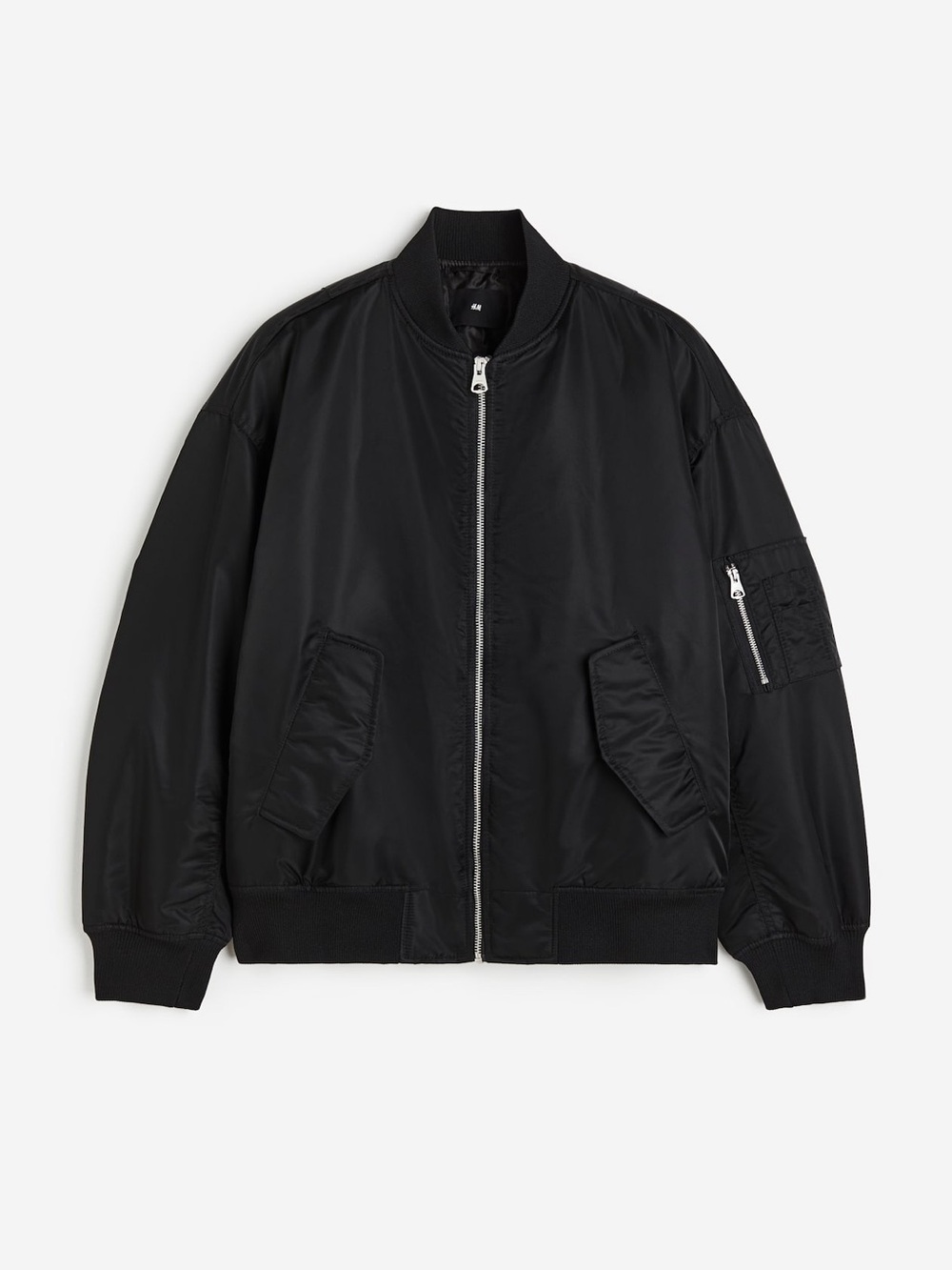 H&M Men’s Black Bomber Jacket with Zip Pocket Detail